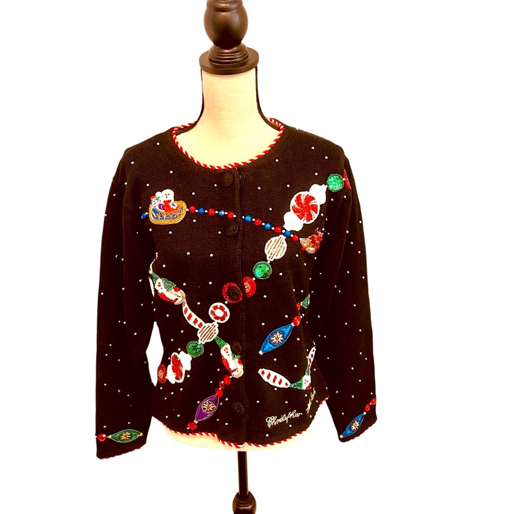 Radko Bellpointe  Christmas Garland Embellished Cardigan M